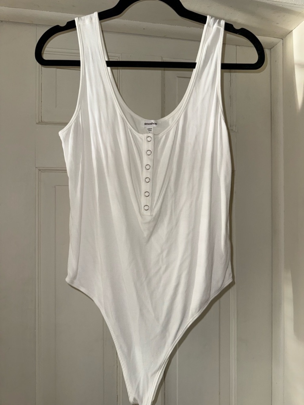 mittoshop White Ribbed Henley One-Piece Bodysuit